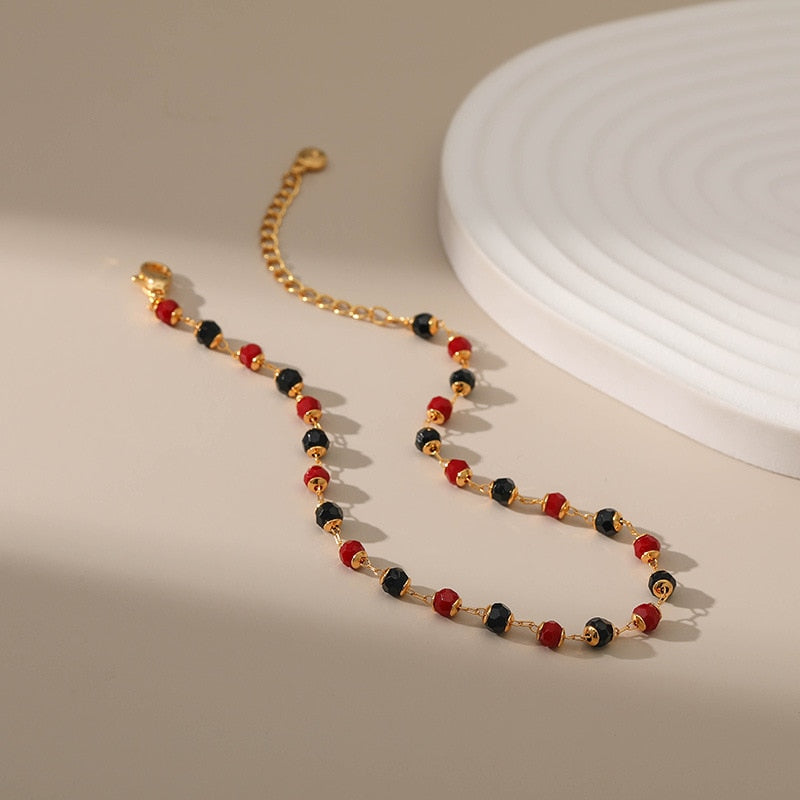 Złoty Bransoletka ze stali nierdzewnej z koralikami na kostkę