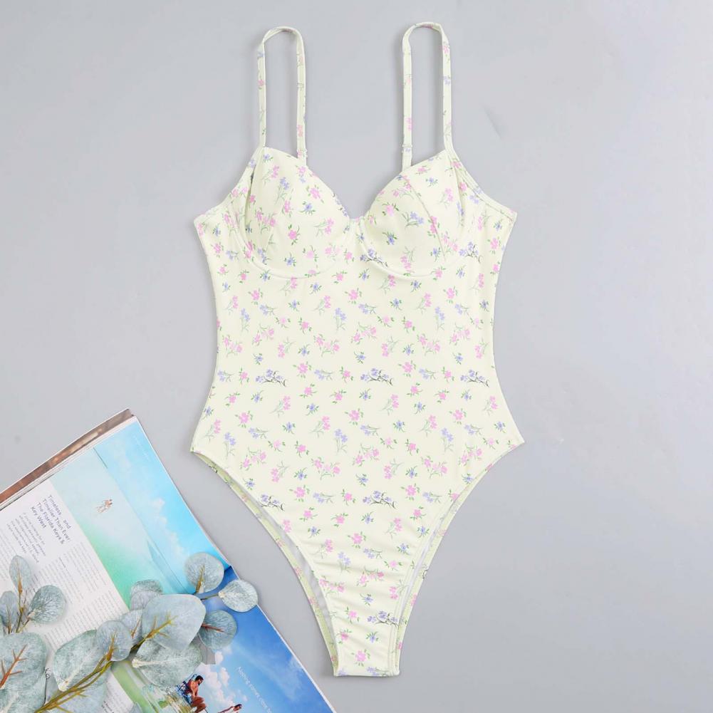 Żółty Klasyczny jednoczęściowy strój kąpielowy w kwiaty