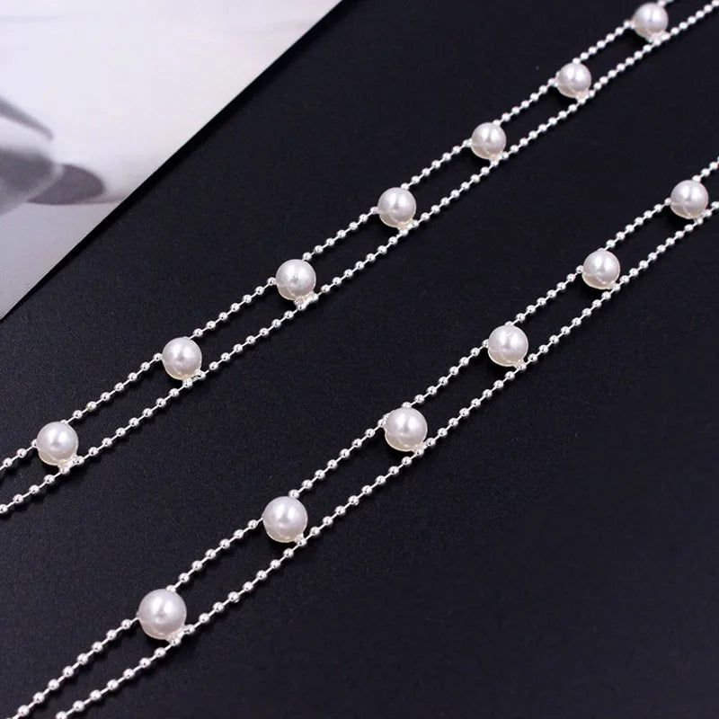 Ozdobne ramiączka do biustonosza z perłami - Srebrny / Uniwersalny