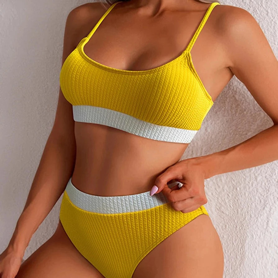 Dwuczęściowy strój kąpielowy bikini kontrastowy - Żółty / S
