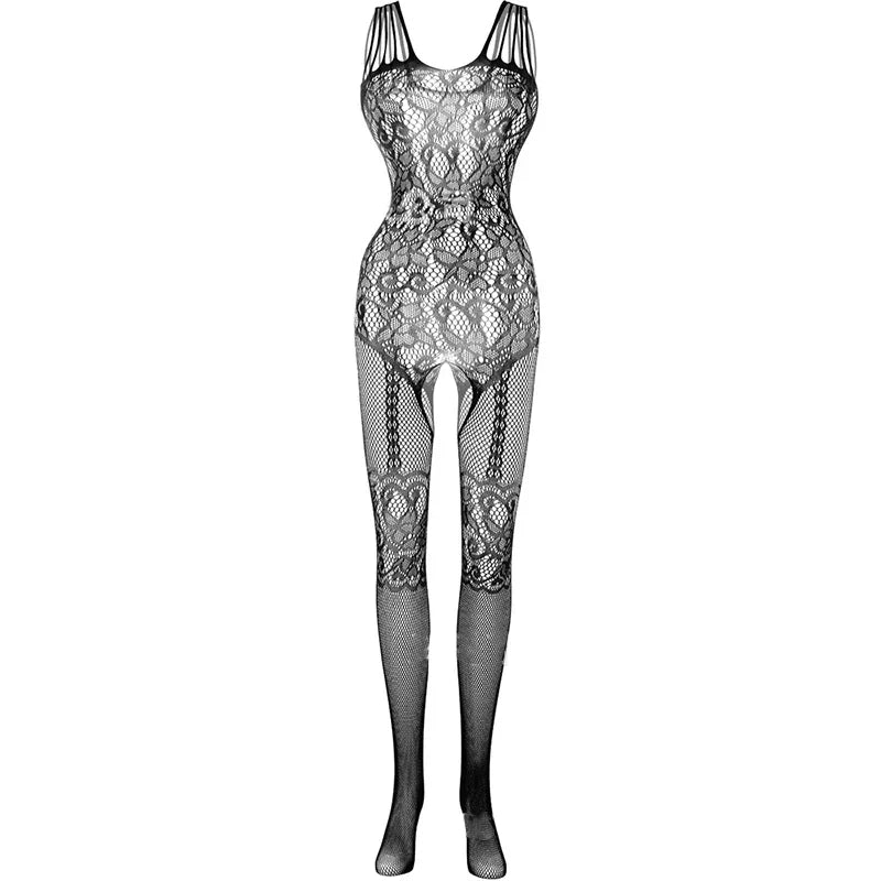 Koronkowe bodystocking z wycięciem w kroczu