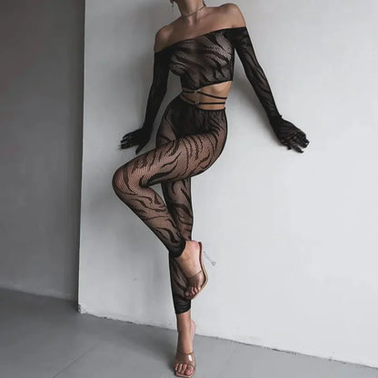 Komplet bielizny bodystocking z rajstopami bez palców