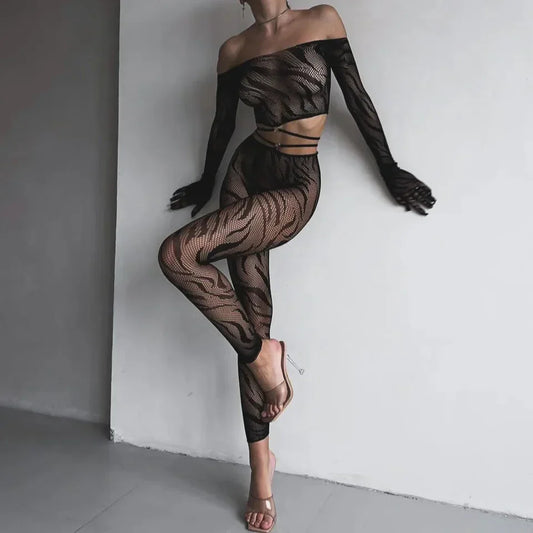 Komplet bielizny bodystocking z rajstopami bez palców