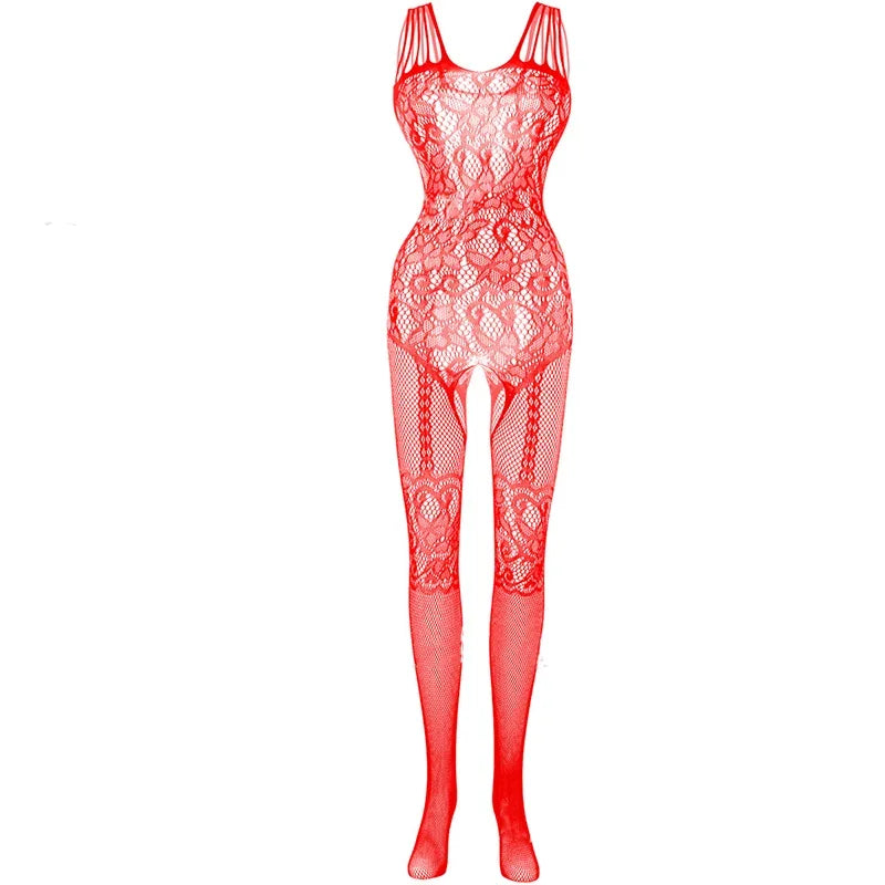 Koronkowe bodystocking z wycięciem w kroczu