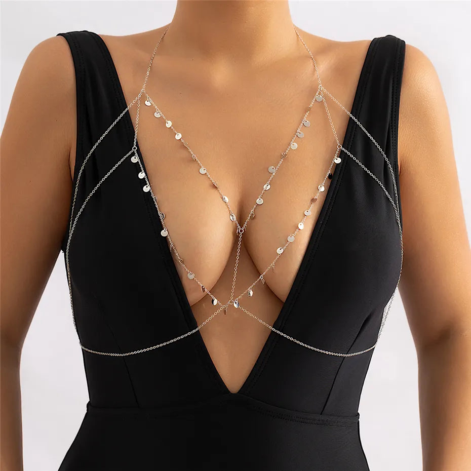 Biżuteria na klatkę piersiową z cekinami - Srebrny / Uniwersalny