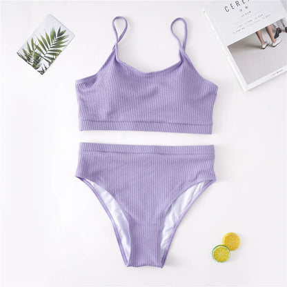Dwuczęściowy strój kąpielowy plus size z wysokim stanem