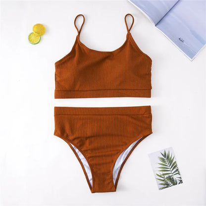 Dwuczęściowy strój kąpielowy plus size z wysokim stanem