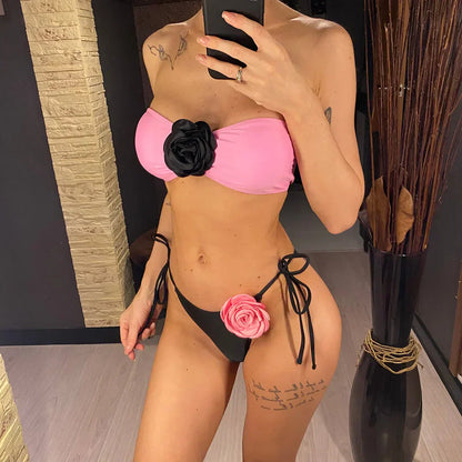 Dwuczęściowy strój kąpielowy bandeau z regulowanym wiązaniem