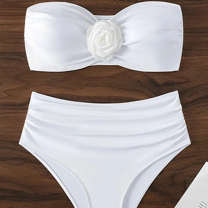 Dwuczęściowy strój kąpielowy bikini bandeau z różą