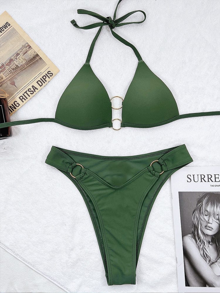 Wiązany bikini z ozdobnymi pierścieniami