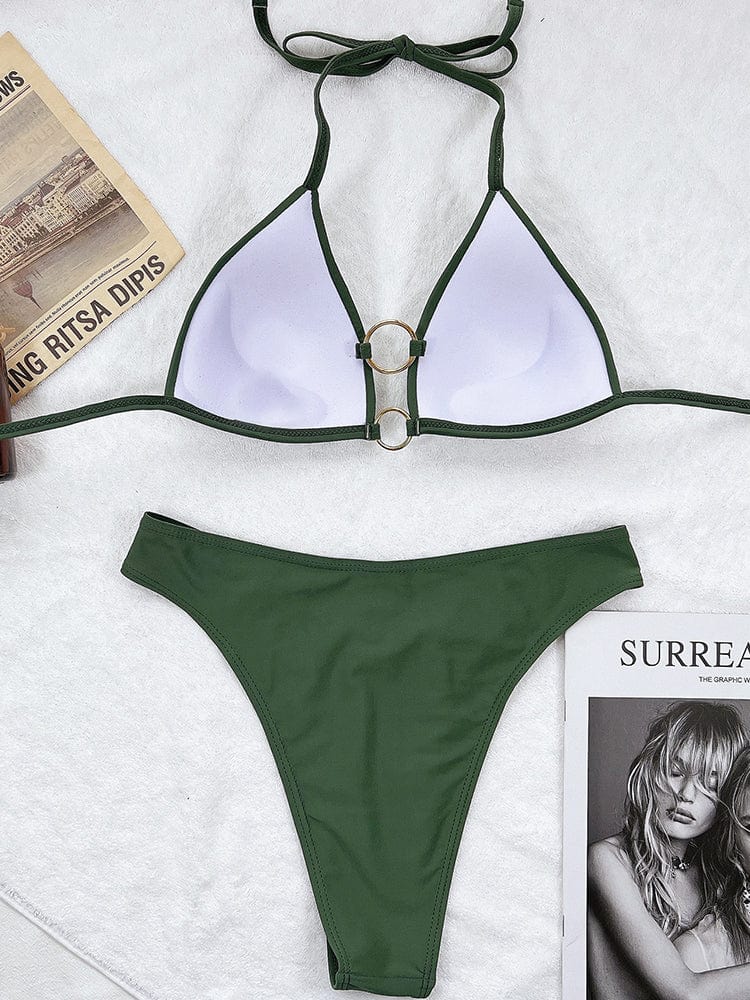 Wiązany bikini z ozdobnymi pierścieniami