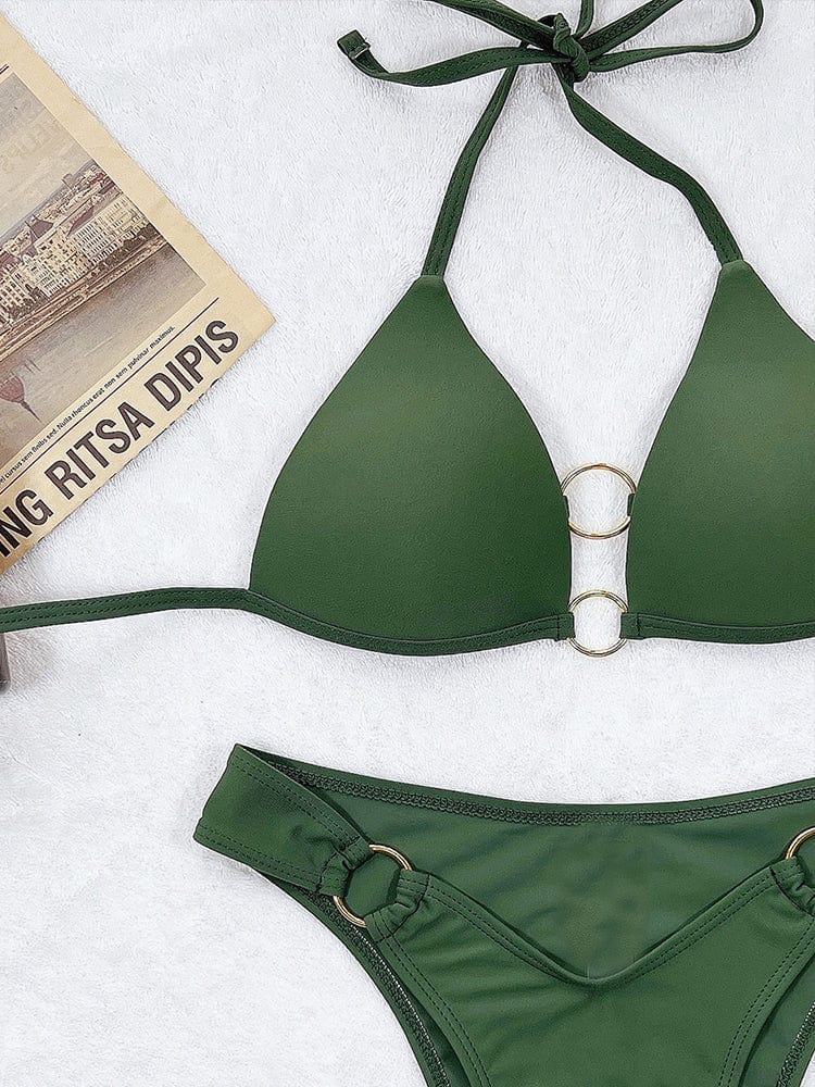 Wiązany bikini z ozdobnymi pierścieniami