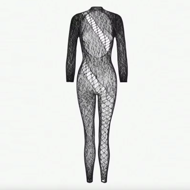 Bodystocking ze wzorem w panterkę i odkrytymi plecami