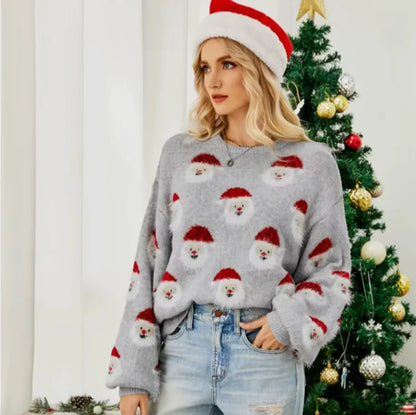 Świąteczny sweter z motywem Mikołajów