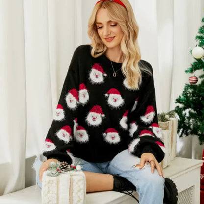 Świąteczny sweter z motywem Mikołajów