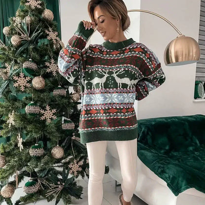 Mięsisty sweter z motywem zimowym