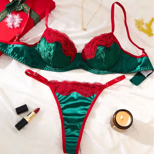 Świąteczny komplet bielizny z welurowym biustonoszem