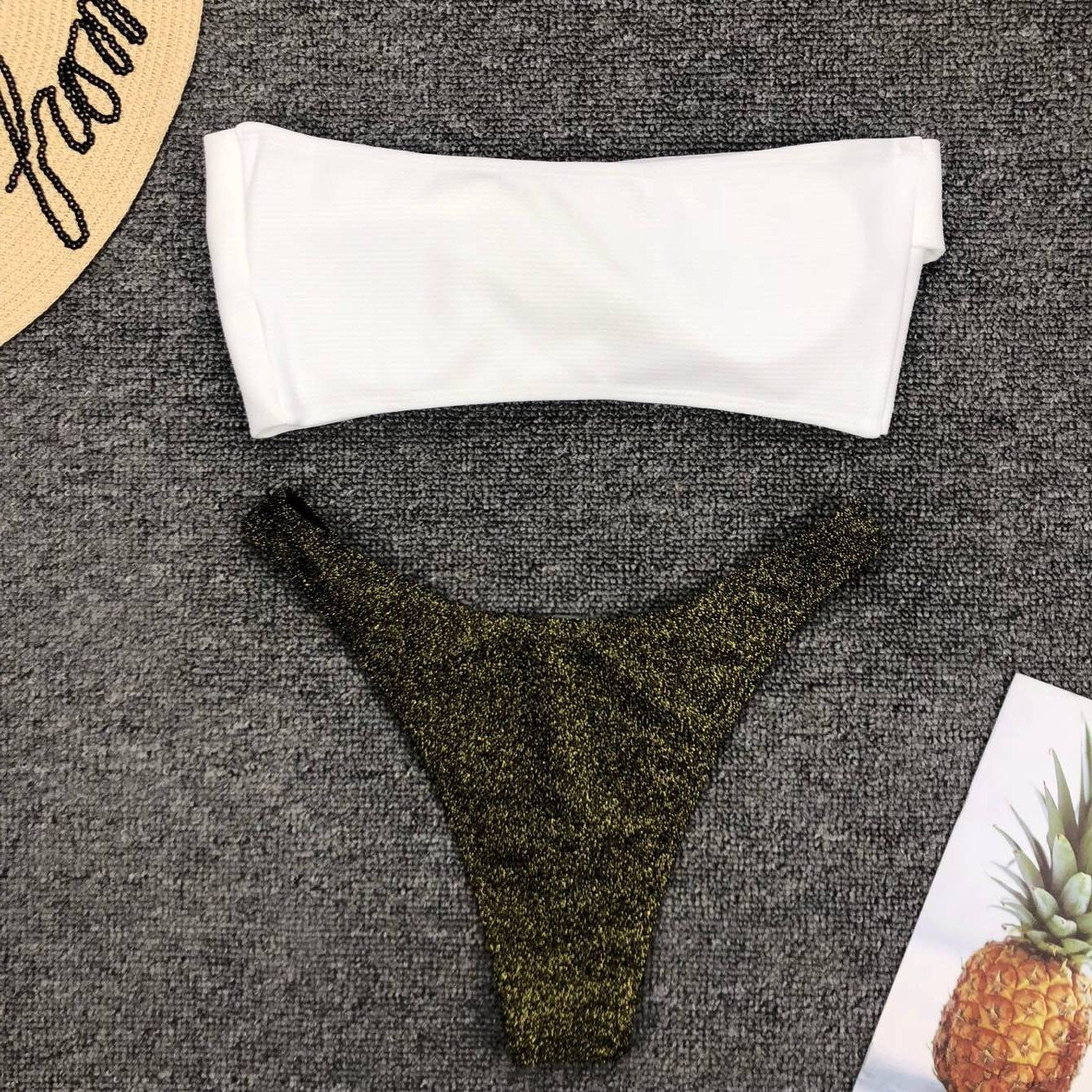  Błyszczący dwuczęściowy strój kąpielowy bikini typu bandeau