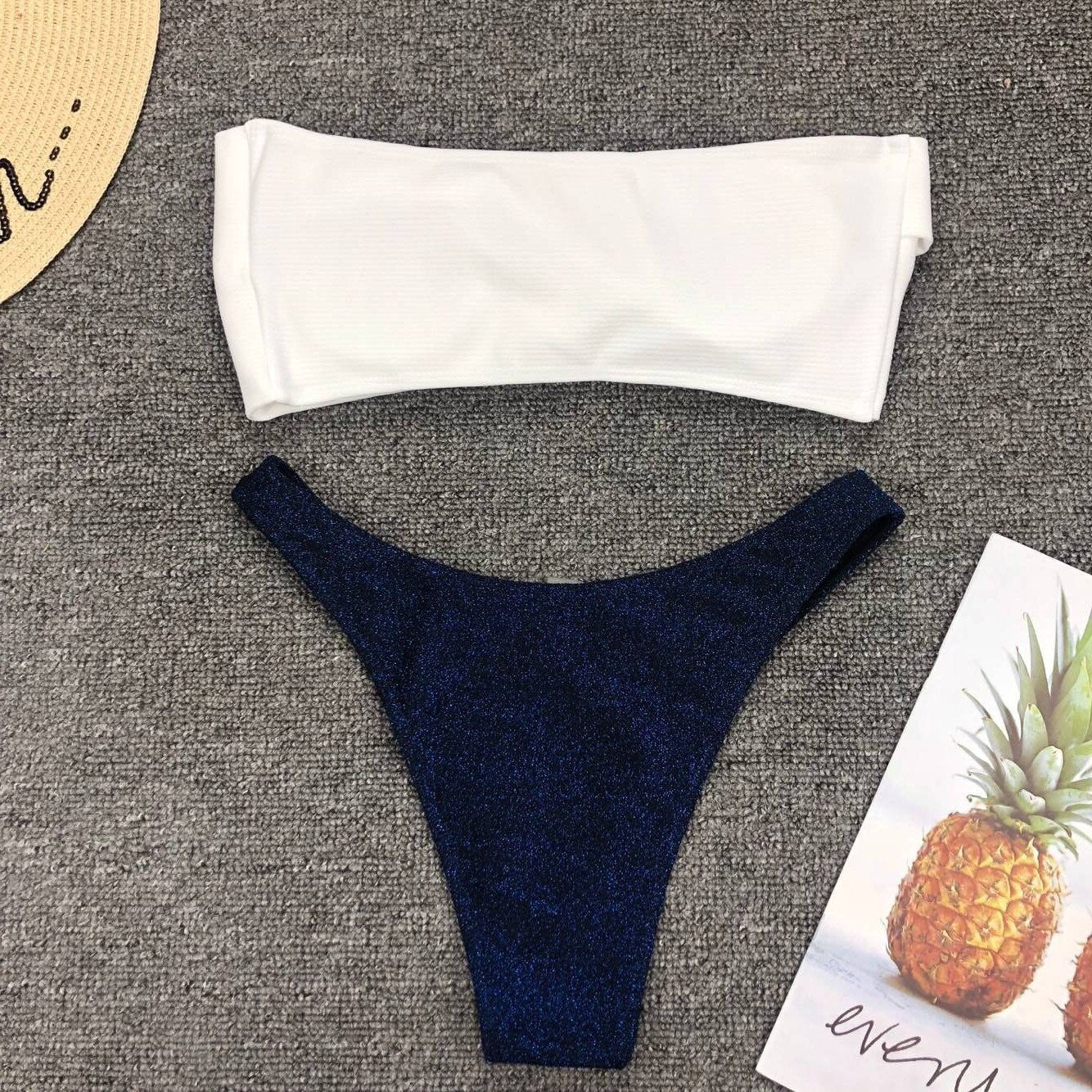  Błyszczący dwuczęściowy strój kąpielowy bikini typu bandeau