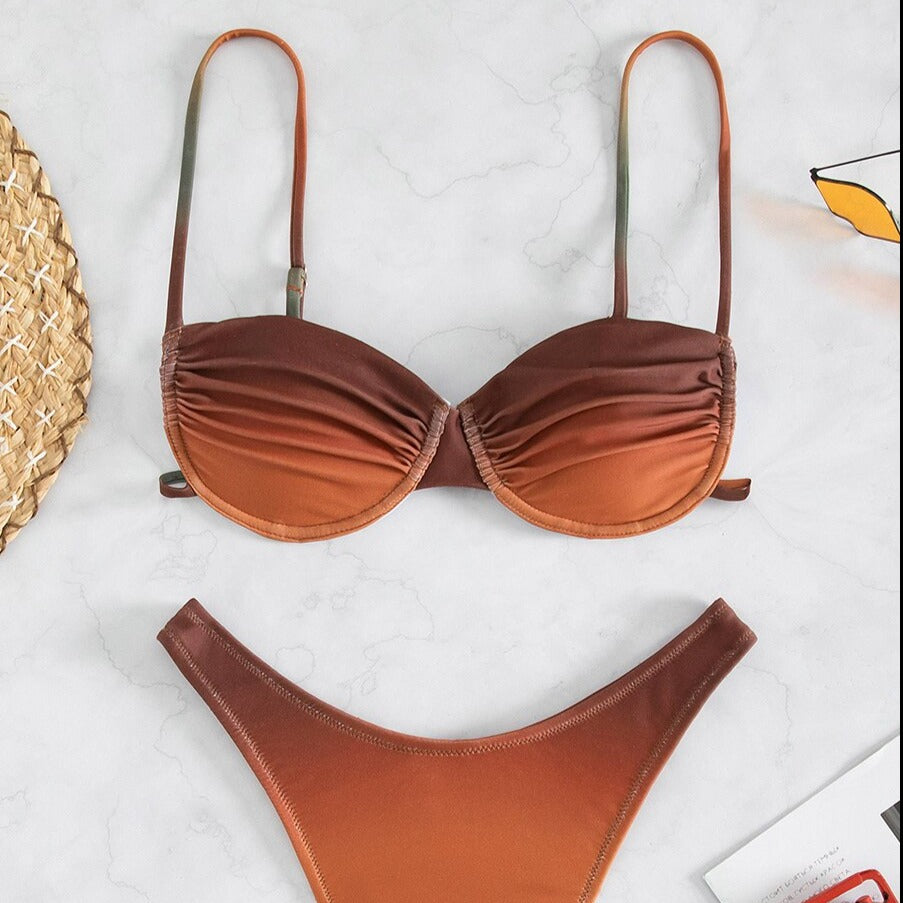 Brązowy Dwuczęściowy strój kąpielowy bikini ombre