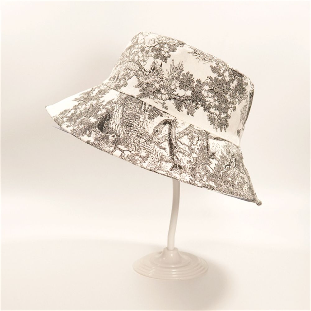 Czarny Bucket hat vintage z roślinnym wzorem
