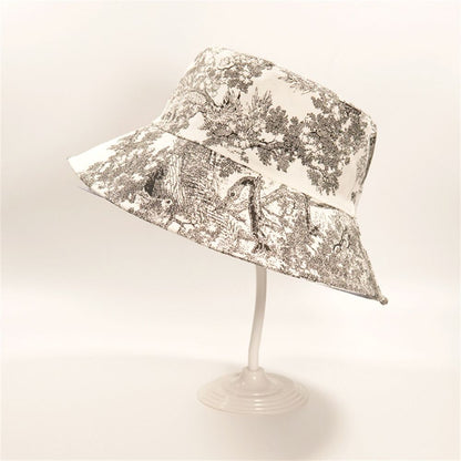Czarny Bucket hat vintage z roślinnym wzorem