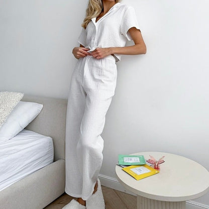 Długa bawełniana piżama damska z krótką koszulą Adalee - Biały / S