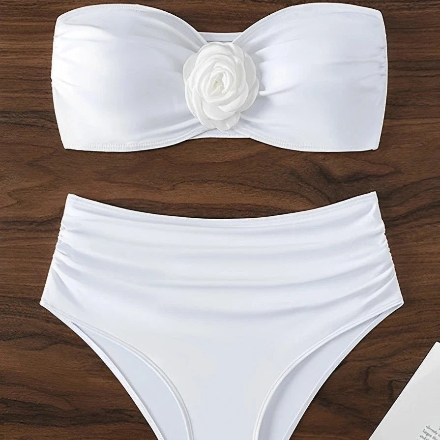  Dwuczęściowy strój kąpielowy bikini bandeau z różą