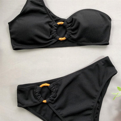 Dwuczęściowy strój kąpielowy bikini na jedno ramię z kółeczkiem