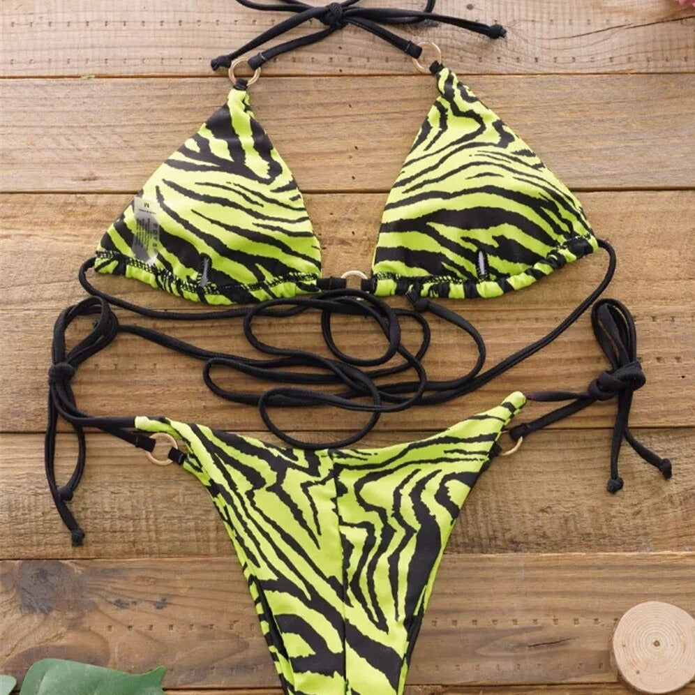 Dwuczęściowy strój kąpielowy bikini w zebrę