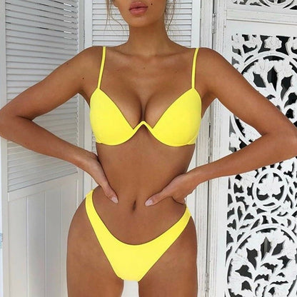 Dwuczęściowy strój kąpielowy bikini z biustonoszem typu plunge Tatiana - Żółty / S