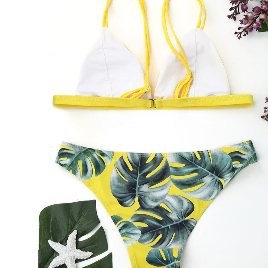 Dwuczęściowy strój kąpielowy bikini z motywem roślin Norah