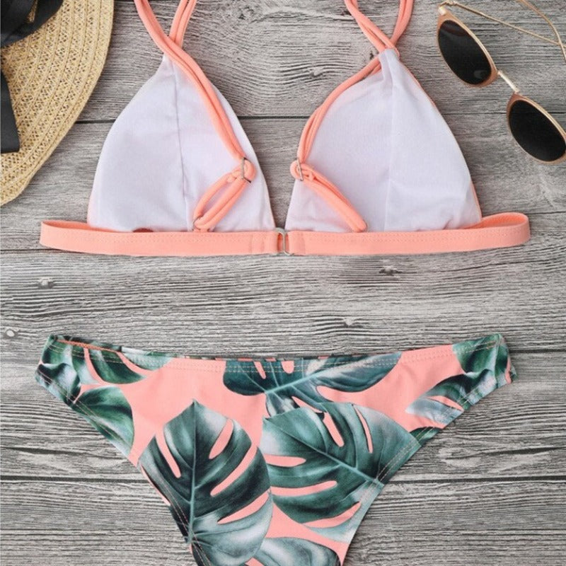 Dwuczęściowy strój kąpielowy bikini z motywem roślin