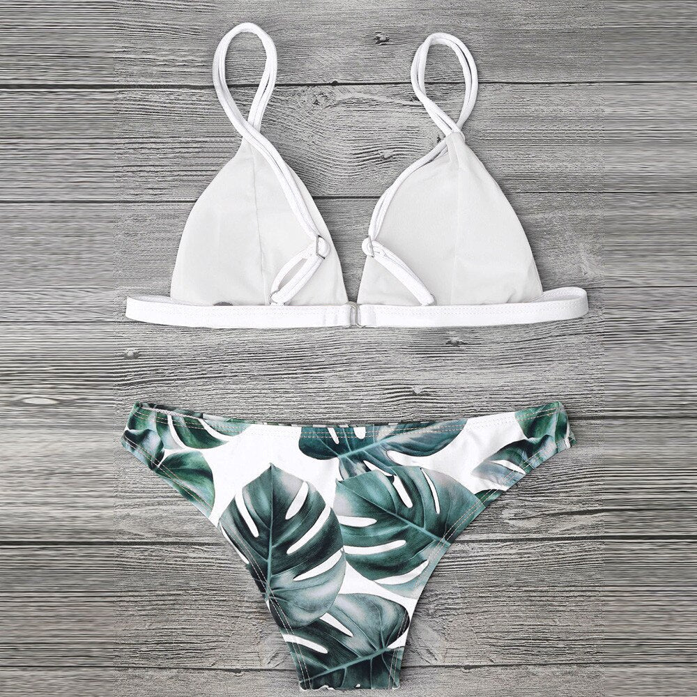 Dwuczęściowy strój kąpielowy bikini z motywem roślin