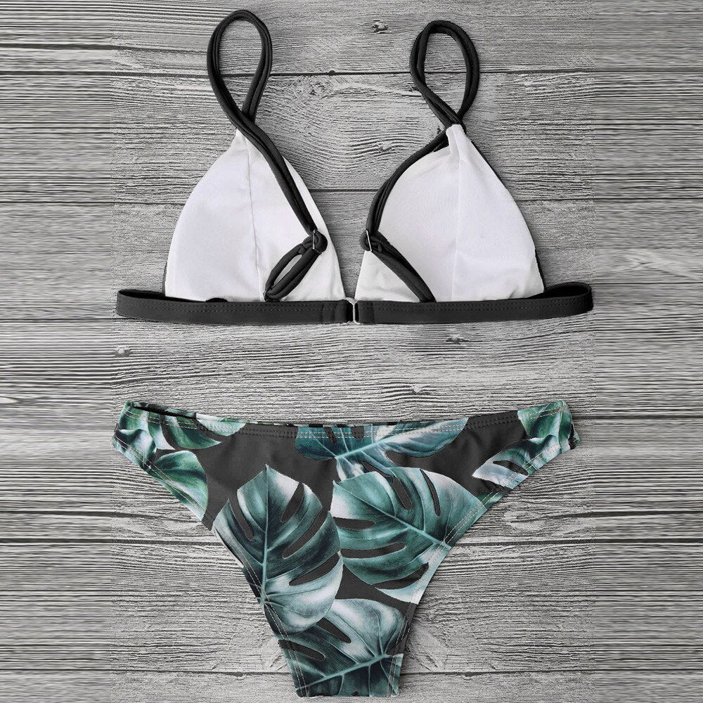 Dwuczęściowy strój kąpielowy bikini z motywem roślin Norah