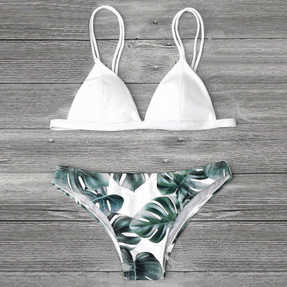 Dwuczęściowy strój kąpielowy bikini z motywem roślin Norah - Biały / S