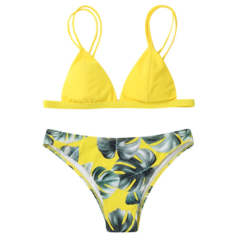 Dwuczęściowy strój kąpielowy bikini z motywem roślin Norah - Żółty / S