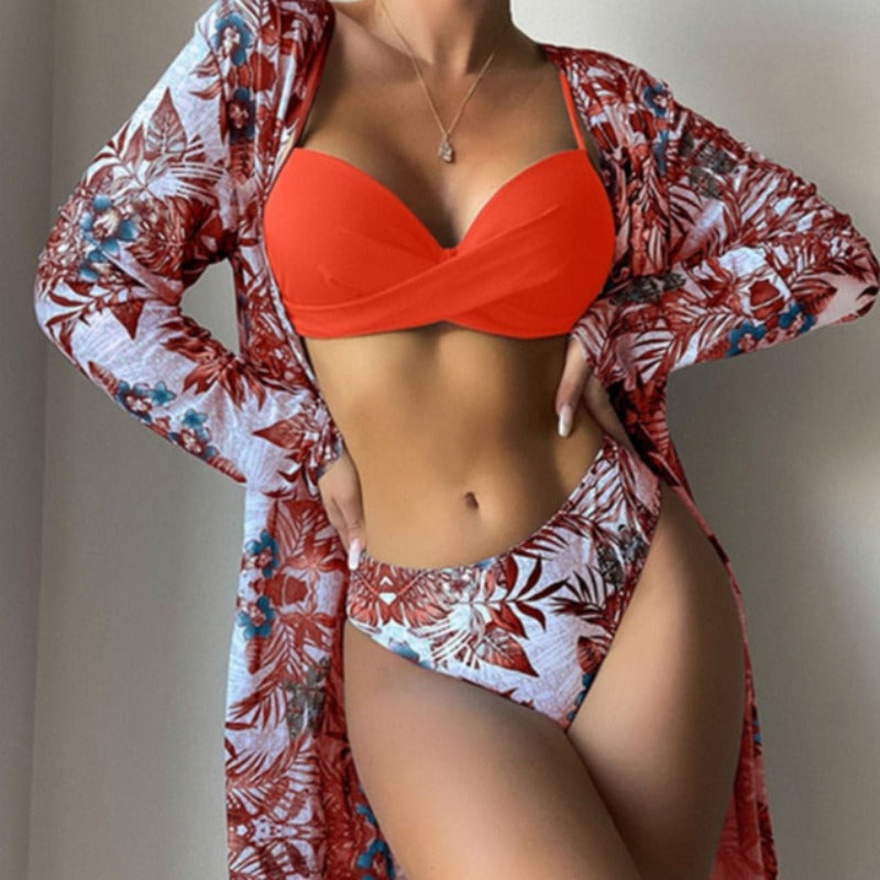 Dwuczęściowy strój kąpielowy bikini z narzutką Kimberly - Czerwony / S