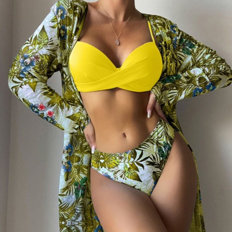 Dwuczęściowy strój kąpielowy bikini z narzutką - Żółty / S