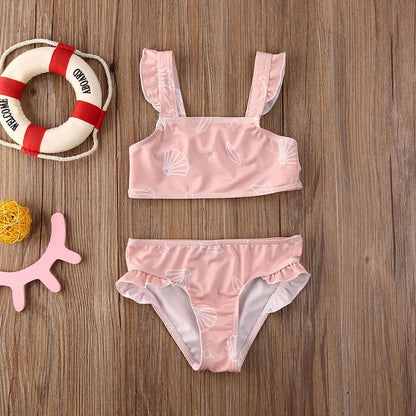 Dwuczęściowy strój kąpielowy w muszelki dla dziewczynki Yasmine - Różowy / 90cm
