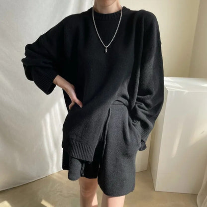 Dzianinowy komplet odzieży domowej z luźnym swetrem Keilani - Czarny / Uniwersalny