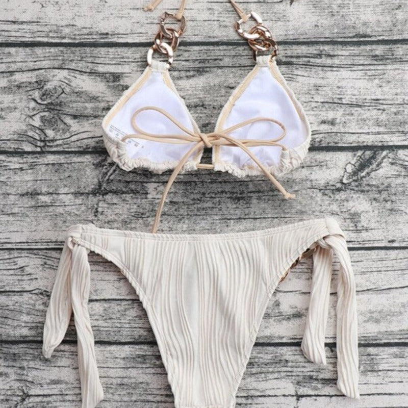 Fakturowany dwuczęściowy strój kąpielowy bikini z łańcuchem Imelda