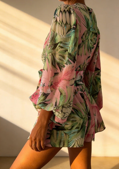 Kopertowy komplet z paskiem i długim rękawem