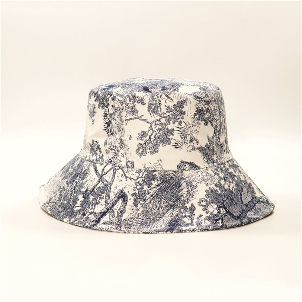Granatowy Bucket hat vintage z roślinnym wzorem