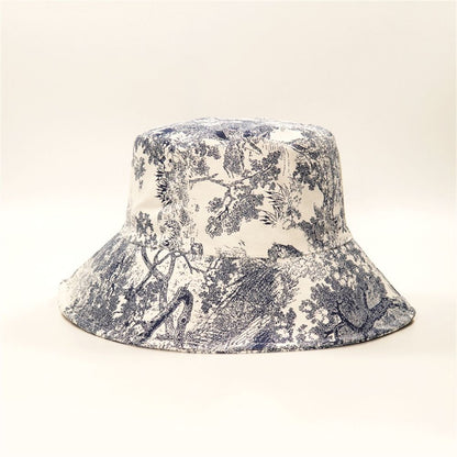 Granatowy Bucket hat vintage z roślinnym wzorem