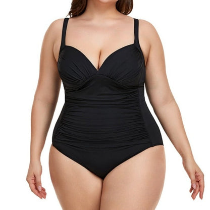 Klasyczny jednoczęściowy strój kąpielowy plus size - Czarny / L