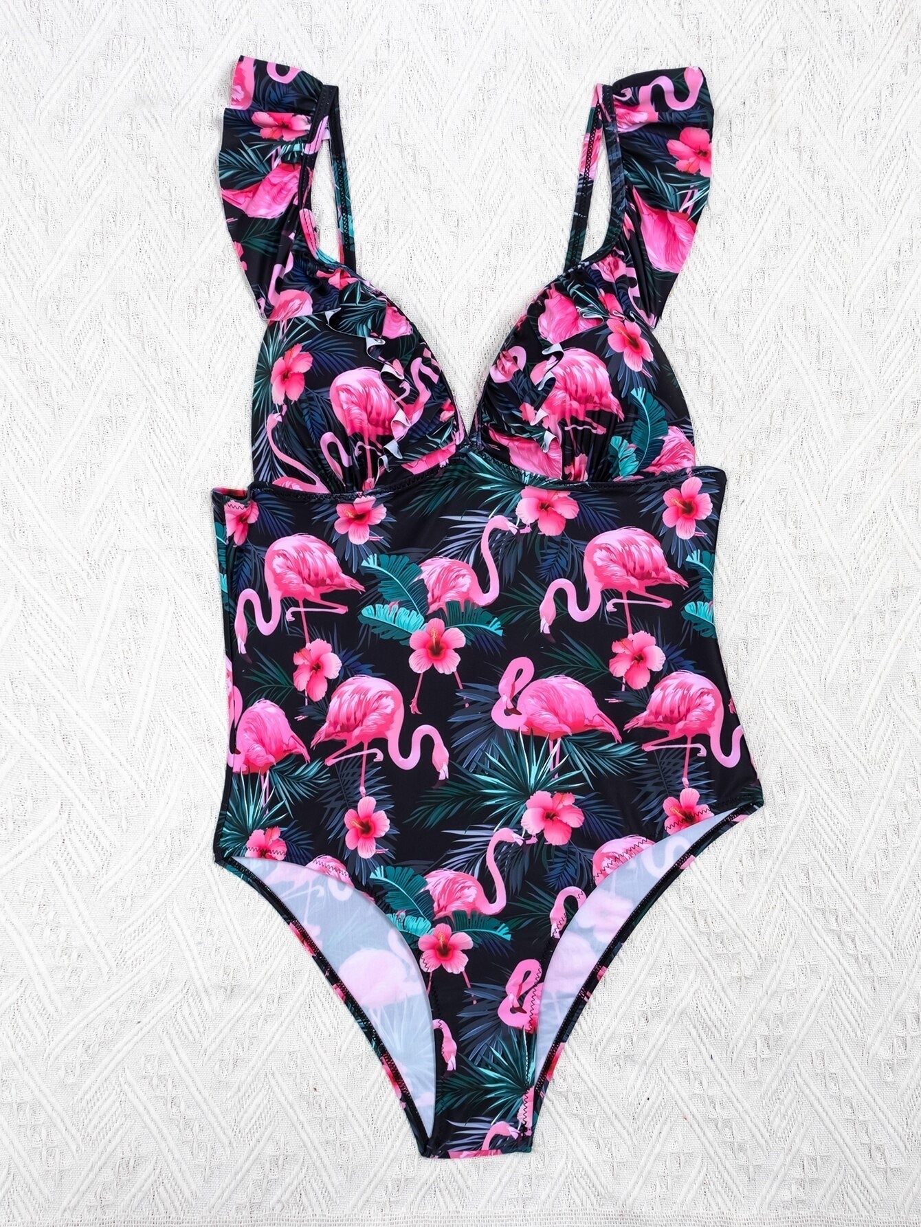 Klasyczny jednoczęściowy strój kąpielowy we flamingi