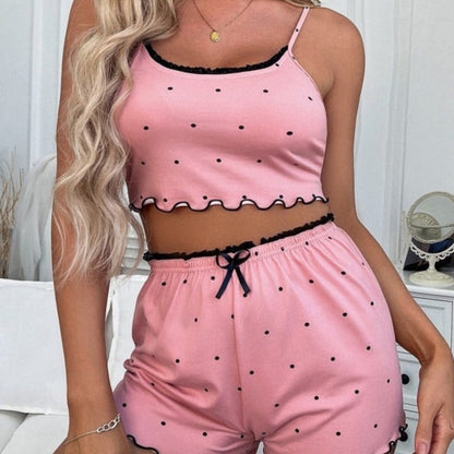 Kontrastowa piżama damska na ramiączkach w kropki - Różowy / S