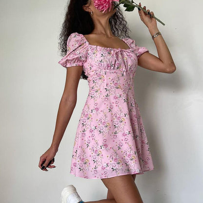 Kwiecista sukienka letnia mini Terra - Różowy / S