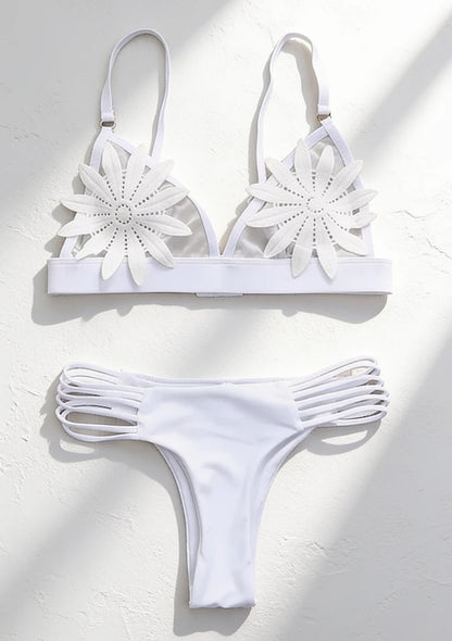 Strój kąpielowy dwuczęściowy bikini z kwiatkami